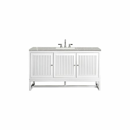 JAMES MARTIN VANITIES Athens 60in Single Vanity, Glossy White w/ 3 CM Eternal Serena Top E645-V60S-GW-3ESR